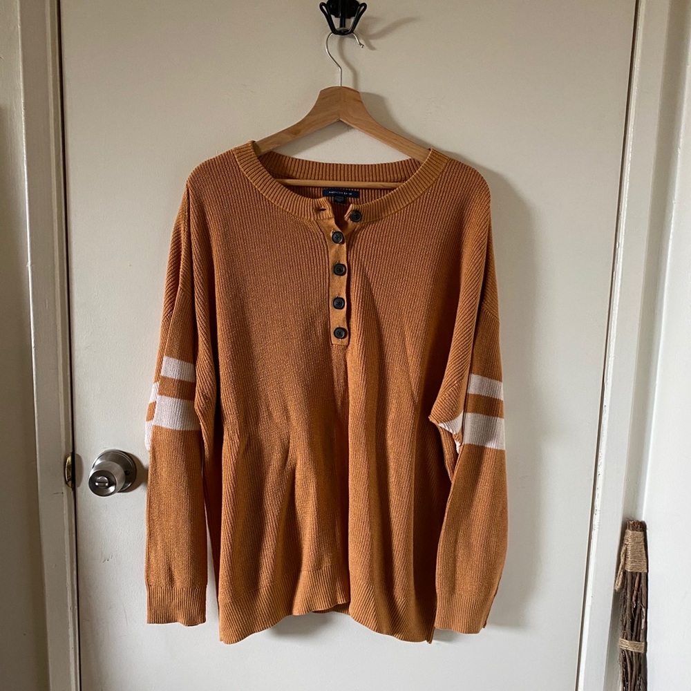 American Eagle Varsity Stripe Henley Sweater
